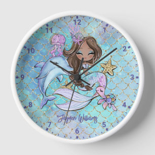Horloge Brown Sirène Custom Girls Chambre Wall