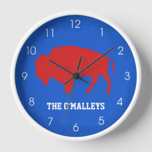 Horloge Buffalo Grunge en détresse Bleu Rouge New York 716