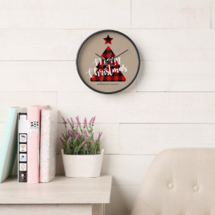 Horloge Buffalo Plaid Arbre de Noël Kraft