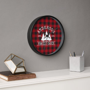 Horloge Cabine Nom de famille Red Buffalo Plaid Black Fram