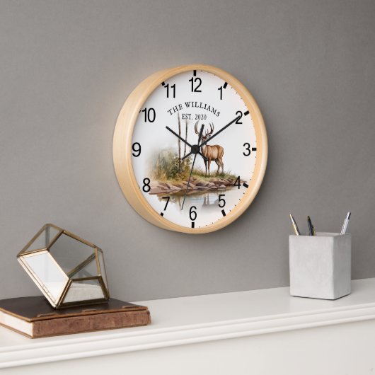 Horloge Cabine Rustic Deer Montagne personnalisée (Bureau)
