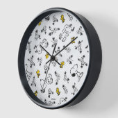 Horloge cacahuètes | Snoopy & Woodstock B&W Flower Motif (Angle)