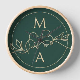 Horloge Cadran de mariage personnalisé or vert