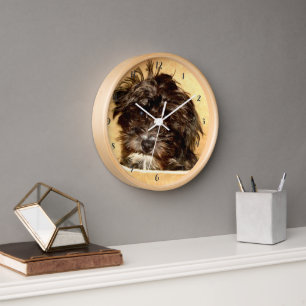 Horloge Cadran de mur rond pour chien Schnoodle avec cadre