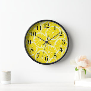 Horloge Cadran en Bois - Impression Citrons