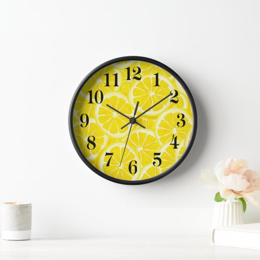 Horloge Cadran en Bois - Impression Citrons (Maison)