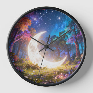 Horloge Cadran mural de la forêt de fantaisie du croissant