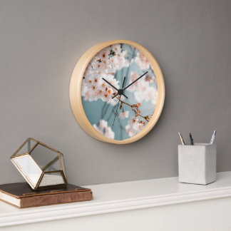 Horloge Cadran mural élégant à fleurs de cerisier avec boi