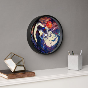 Horloge Cadran mural en faux vitrail de couple