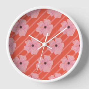 Horloge Cadran mural Fleurs roses et rayures