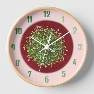 Horloge Cadran mural pousse des tendances vertes saines