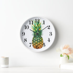 Horloge Cadre en bois Horloge-Impression Ananas