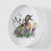 Horloge Canard à l'aquarelle dans les fleurs (Angle)