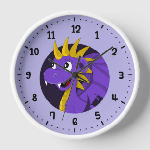 Horloge Caricature de dragon violet 24 heures sur 24