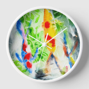 Horloge Carpe koï art aquarelle coloré