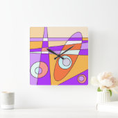 Horloge carré Abstraite Surf violet orange (Maison)