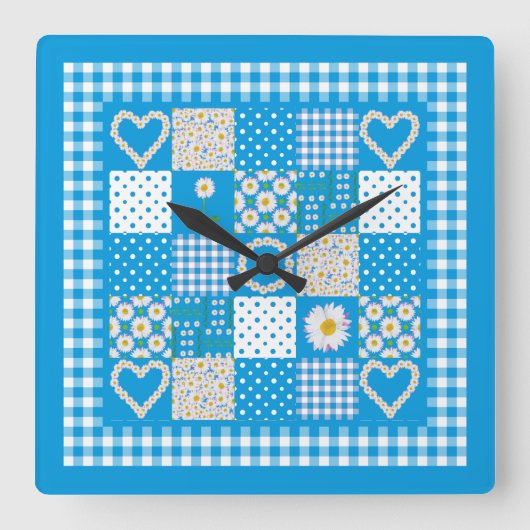 Horloge Carré Chic : Daisychains Faux Patchwork (Recto)