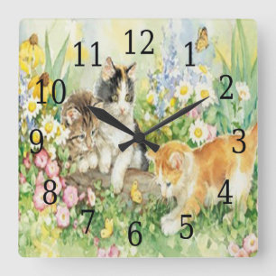 Horloge Carré Cute Kittens