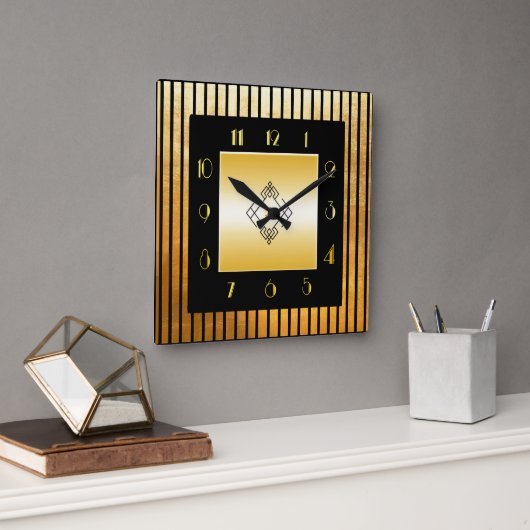 Horloge Carré de style Gold et Black Deco (Bureau)