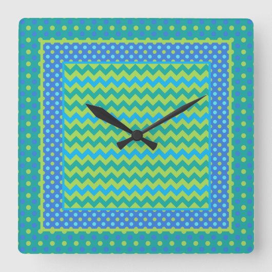 Horloge carré : Mix'n'Match Chevrons et Pois (Recto)