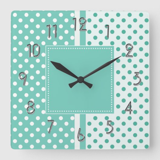 Horloge Carré Pois Turquoise et blanche (Recto)