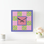 Horloge carré : Rose : Primroses, Pois, En vichy (Maison)