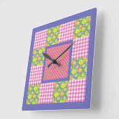 Horloge carré : Rose : Primroses, Pois, En vichy (Angle)