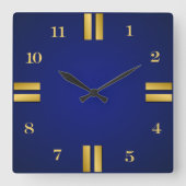 Horloge Carré Royal Bleu & Or - Décor moderne (Recto)