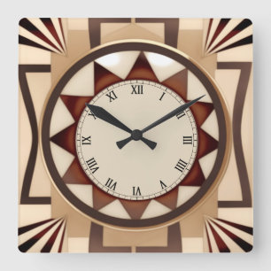 Horloge carré Sun Art Déco - Faux Wooden Antique