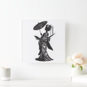 HORLOGE CARRÉE アクリル壁時計、芸者シルエット (Maison)