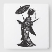 HORLOGE CARRÉE アクリル壁時計、芸者シルエット (Recto)
