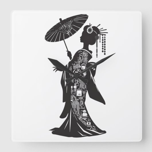 HORLOGE CARRÉE アクリル壁時計、芸者シルエット (Recto)