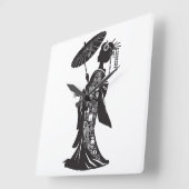 HORLOGE CARRÉE アクリル壁時計、芸者シルエット (Angle)