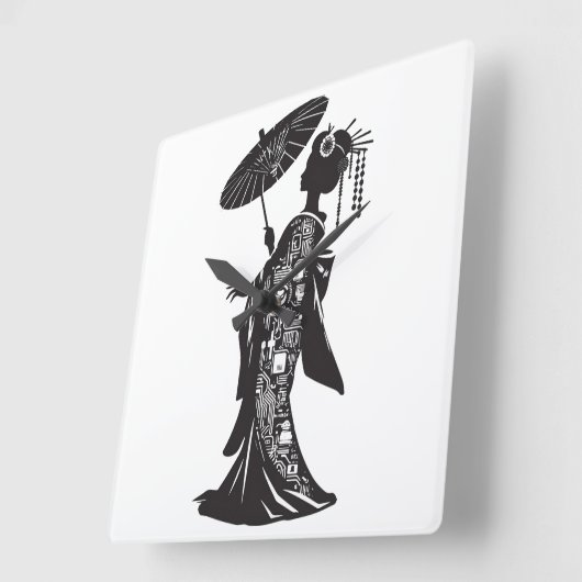 HORLOGE CARRÉE アクリル壁時計、芸者シルエット (Angle)