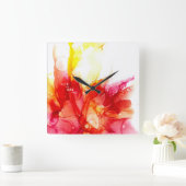 HORLOGE CARRÉE アルコールインク-抽象絵画- スクエア壁時計 (Maison)
