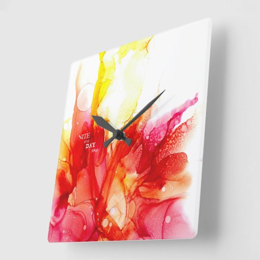 HORLOGE CARRÉE アルコールインク-抽象絵画- スクエア壁時計 (Angle)