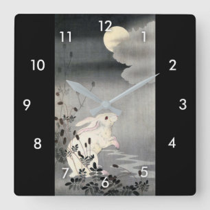 Horloge Carrée ウサギと月, lapin de 小原古邨 et lune, Ohara Koson, Ukiyo-e