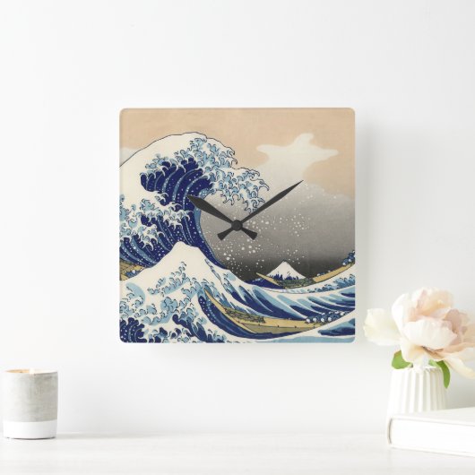 Horloge Carrée 浮世絵 ukiyoe 葛飾北斎 「富嶽三十六景 神奈川沖浪裏」 スクエア壁時計 (Maison)