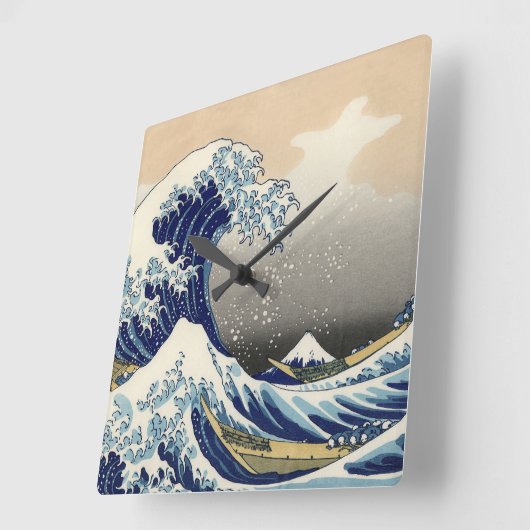 Horloge Carrée 浮世絵 ukiyoe 葛飾北斎 「富嶽三十六景 神奈川沖浪裏」 スクエア壁時計 (Angle)