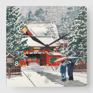 Horloge Carrée 雪 の 日 神 社, Neige au Sanctuaire Hie, Hasui Kawase,