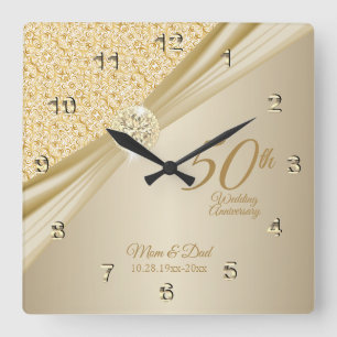 Horloge Carrée 00th Gold Diamond Wedding Anniversary Keepsake