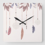 Horloge Carrée 10.75" Boho Feathers Square Acrylic Wall Clock (Recto)