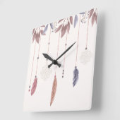 Horloge Carrée 10.75" Boho Feathers Square Acrylic Wall Clock (Angle)