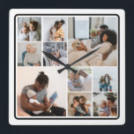 Horloge Carrée 10 Collage photo personnalisé<br><div class="desc">10 Photo Collage Famille Horloge murale personnalisée de Ricaso - avec 10 modèles photo. Un merveilleux cadeau photo pour vous-même ou pour d'autres</div>