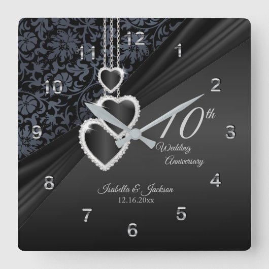 Horloge Carrée 10e anniversaire du Mariage Onyx Keepsaké 2 (Recto)