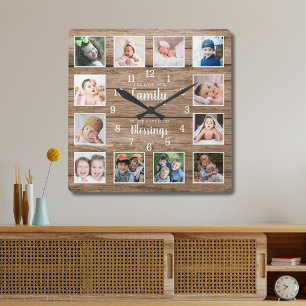 Horloge Carrée 12 Cadre photo Collage Amour Famille Citations Boi