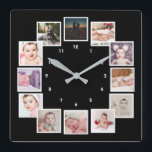 Horloge Carrée 12 Collage de photos personnalisé unique<br><div class="desc">12 Photo Collage Personnalisé Modèle horloge .. ajoutez simplement vos propres photos à cette grande horloge murale .. facile à personnaliser .. horloge modèle photo personnalisable de Ricaso - idées cadeaux parfaites</div>