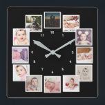 Horloge Carrée 12 Collage de photos personnalisé unique<br><div class="desc">12 Photo Collage Personnalisé Modèle horloge .. ajoutez simplement vos propres photos à cette grande horloge murale .. facile à personnaliser .. horloge modèle photo personnalisable de Ricaso - idées cadeaux parfaites</div>