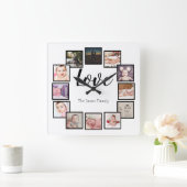 Horloge Carrée 12 Collage photo blanc personnalisé (Maison)