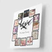 Horloge Carrée 12 Collage photo blanc personnalisé (Angle)